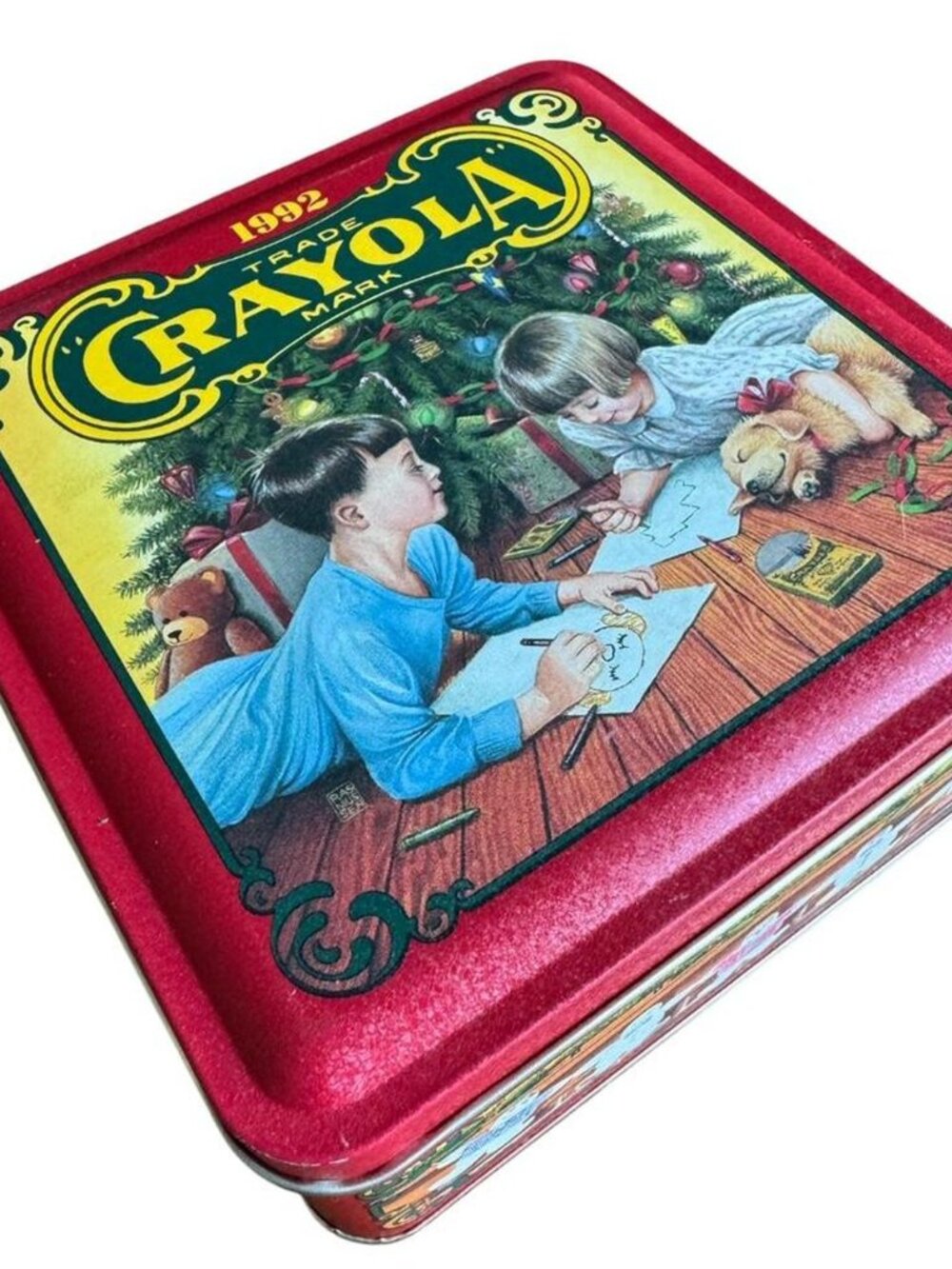 ✨❤️Vintage Collectible 1992 Crayola Christmas Holiday Metal Storage Tin